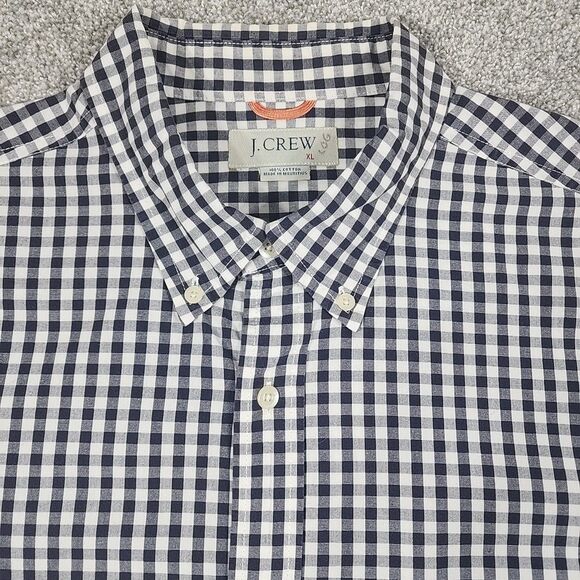 J Crew Button Up Shirt Mens XL Black Gray White Checkered Short Sleeve Pocket - Picture 3 of 10